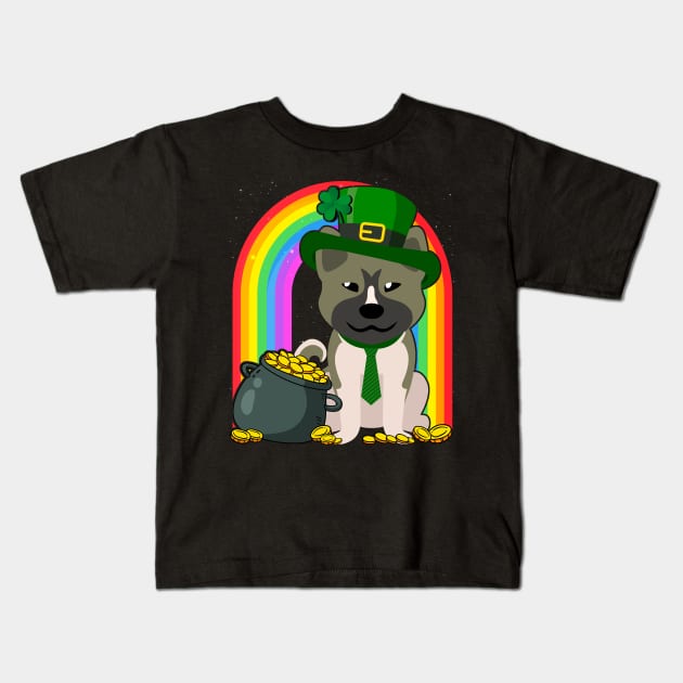 Akita Americano Rainbow Irish Clover St Patrick Day Dog Gift graphic Kids T-Shirt by theodoros20